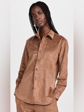 Tibi Ultrasuede Slim Shirt Faux Suede Button Front Brown Rust Size M